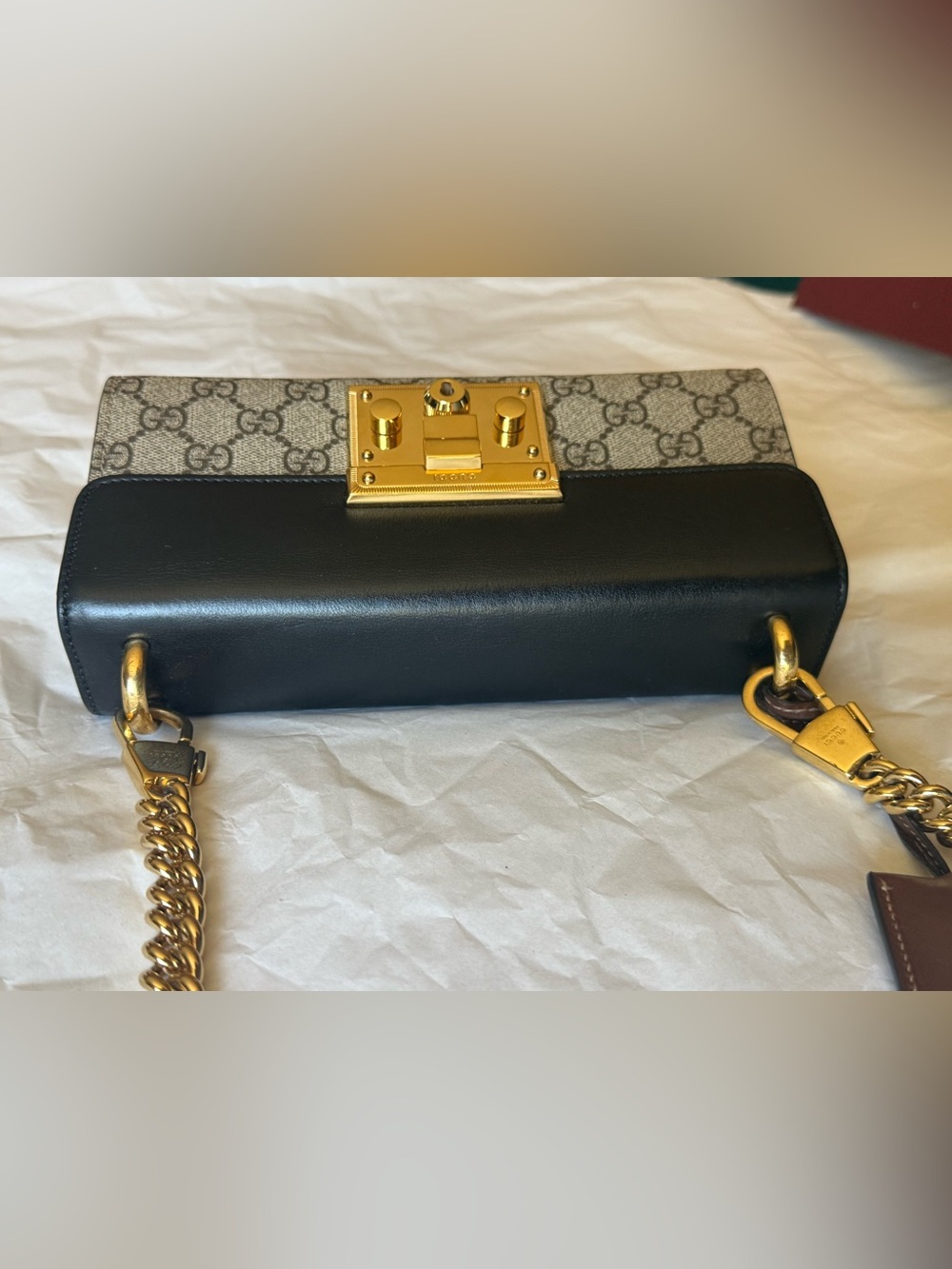 Gucci Brown/Black GG Supreme Canvas Crossbody with Gold Lock - Picture 6 of 16